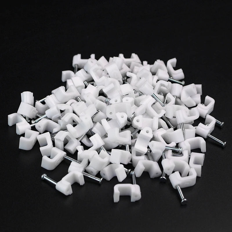 100pcs Plastic Cable Clip Wire Cord Fastener Telephone Line Tie Fixer Organizer Wall Clamp (white)