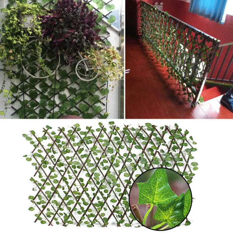 Simulation Fence Telescopic Fence Fake Flowers Green Leaves  Garden Fence Wall Guardrail Decorative Leaves Blocking Mesh Grille