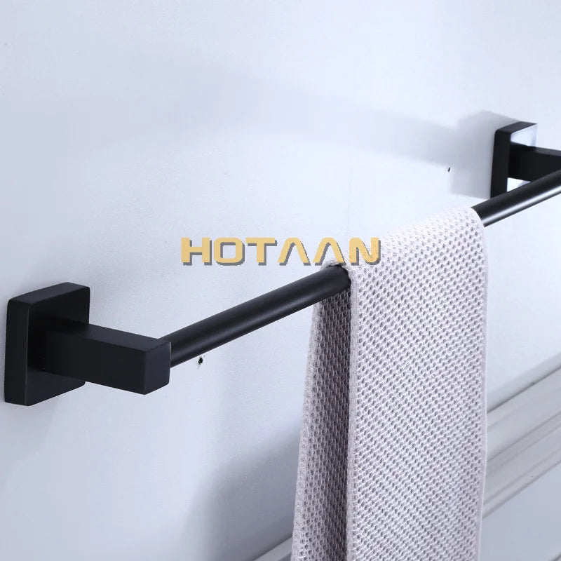 Bathroom Black Towel Rack Wall-mounted Black Toilet Space Aluminum Towel Bar Storage Rail Shelf Bathroom Accessories