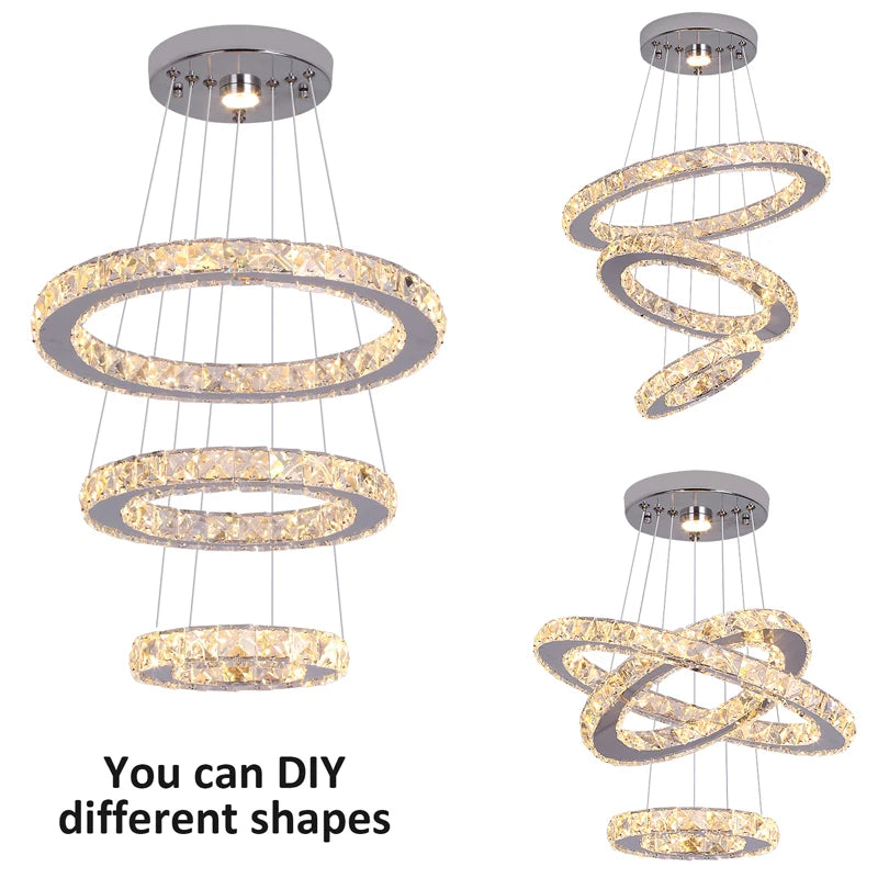 Nirontek Luxury Rings Chandeliers For Dining Room Stainless Steel Modern Home Decor Hanging Lighting K9 Crystal Light Ceiling Chandeliers