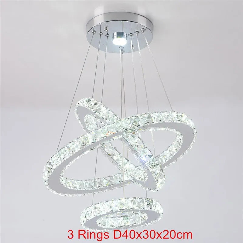 Nirontek Luxury Rings Chandeliers For Dining Room Stainless Steel Modern Home Decor Hanging Lighting K9 Crystal Light Ceiling Chandeliers