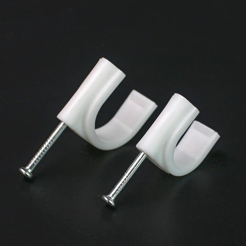 100pcs Plastic Cable Clip Wire Cord Fastener Telephone Line Tie Fixer Organizer Wall Clamp (white)