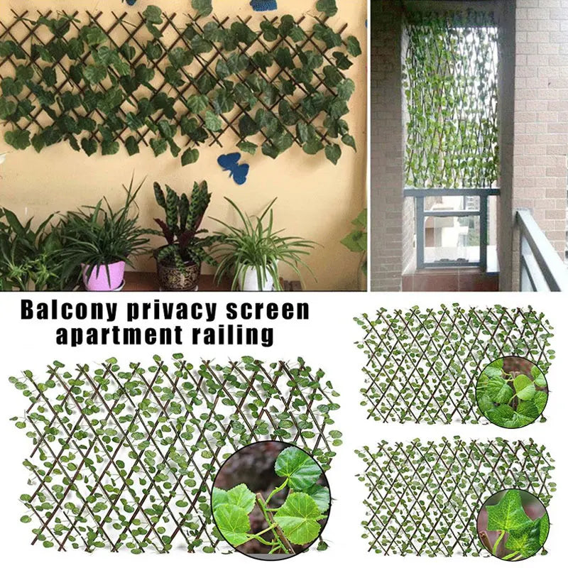 Simulation Fence Telescopic Fence Fake Flowers Green Leaves  Garden Fence Wall Guardrail Decorative Leaves Blocking Mesh Grille