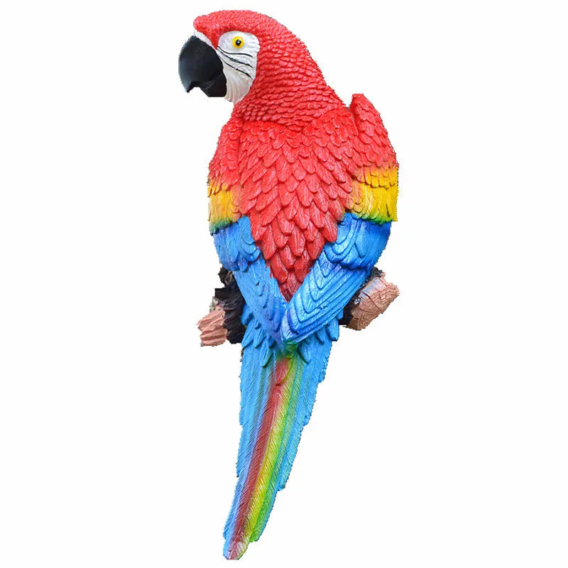 Resin Parrot Statue Wall Mounted DIY Outdoor Garden Tree Decoration Animal Sculpture For Home Office Garden Decor Ornament