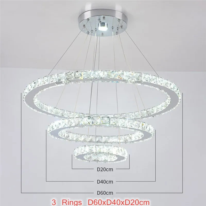 Nirontek Luxury Rings Chandeliers For Dining Room Stainless Steel Modern Home Decor Hanging Lighting K9 Crystal Light Ceiling Chandeliers