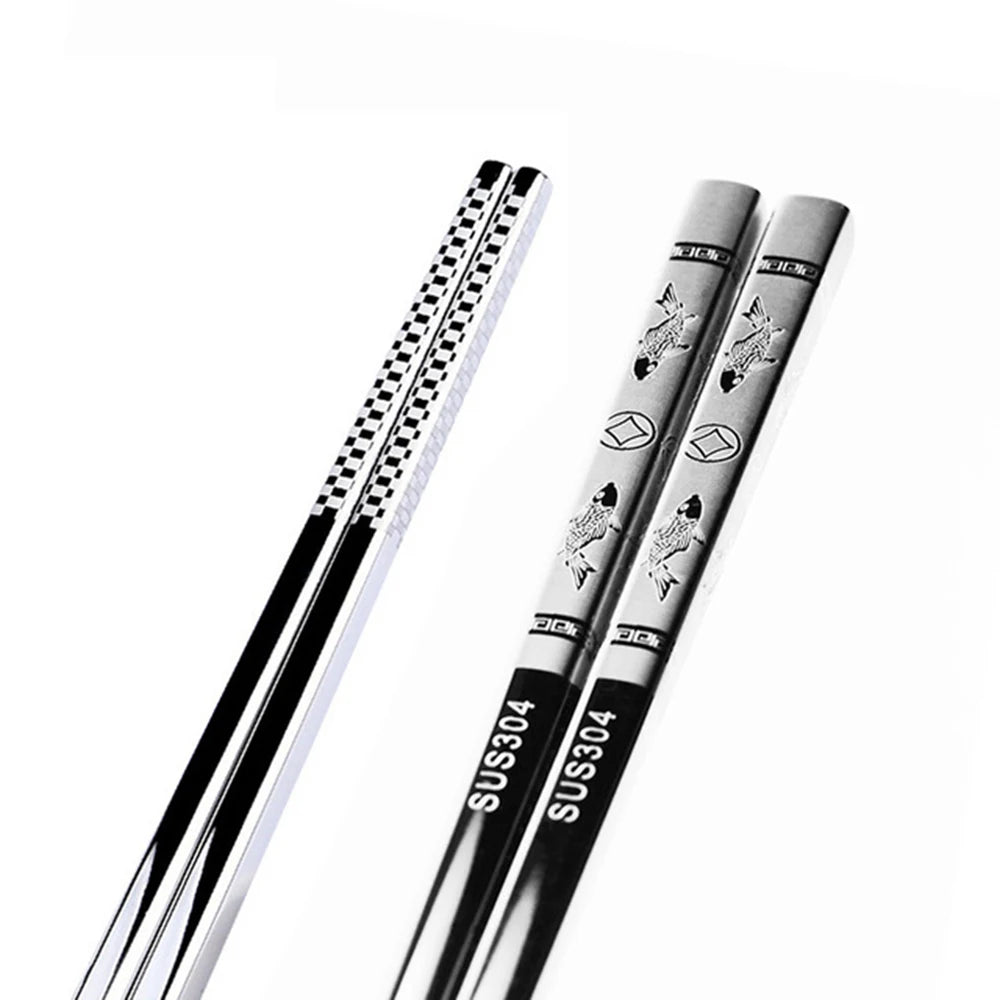 Stainless Steel  Black Dragon  Fishs Chopsticks Chinese Long Non-Slip Alloy Sushi Hashi Chop Sticks Set Chinese Gifts Tableware