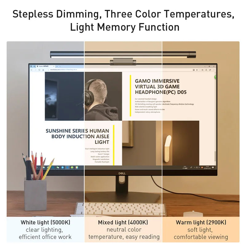 Nirontek Baseus Screen LED Bar Desk Lamp PC Computer Laptop Screen Hanging Light Bar Pro Table Lamp Office Study Read Light LCD Monitor