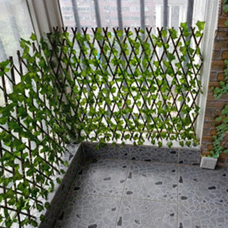 Simulation Fence Telescopic Fence Fake Flowers Green Leaves  Garden Fence Wall Guardrail Decorative Leaves Blocking Mesh Grille