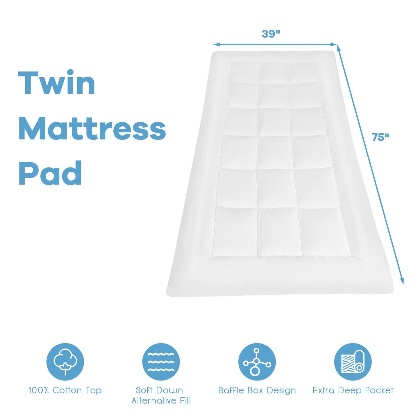 Giantex Twin Mattress Pad Cover Padded Topper Soft Quilted Fitted Deep Pocket  HT1142T