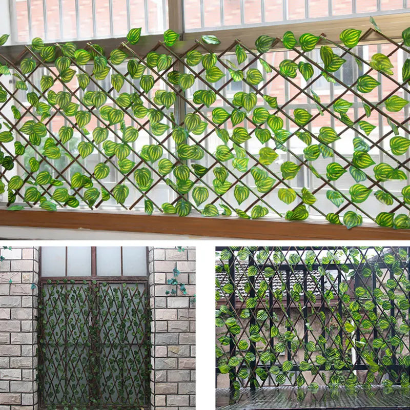 Simulation Fence Telescopic Fence Fake Flowers Green Leaves  Garden Fence Wall Guardrail Decorative Leaves Blocking Mesh Grille