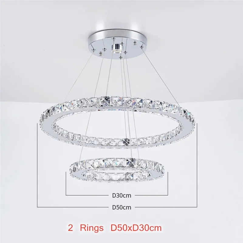 Nirontek Luxury Rings Chandeliers For Dining Room Stainless Steel Modern Home Decor Hanging Lighting K9 Crystal Light Ceiling Chandeliers