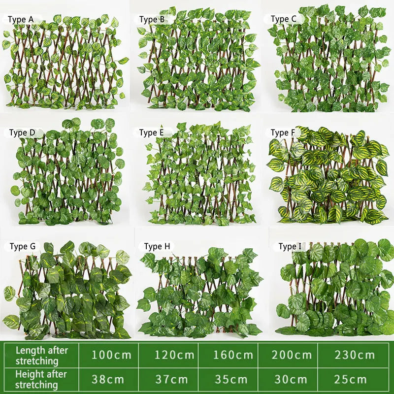 Simulation Fence Telescopic Fence Fake Flowers Green Leaves  Garden Fence Wall Guardrail Decorative Leaves Blocking Mesh Grille