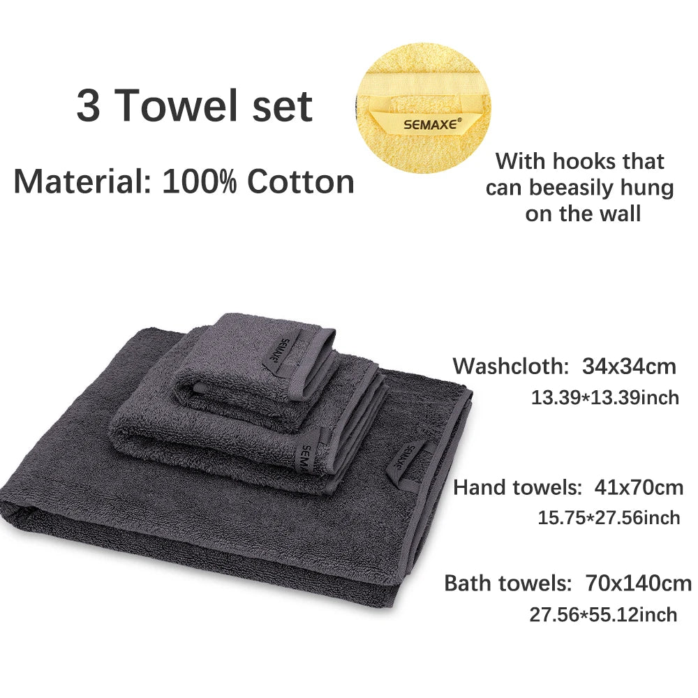 SEMAXE 100% Cotton Towel Set High-grade Bathtowel Facetowel Handtowel Soft Bath Face Towel Bathroom Towel Sets  Grey 3 Pieces