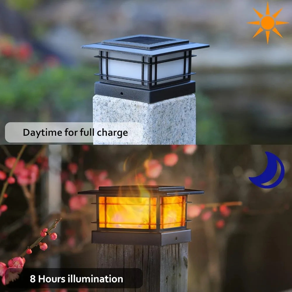 Nirontek 8 Pack Solar Flame Post Lights Outdoor, High Brightness Flickering Flame SMD LED Lighting Decor, Fit 4x4, 5x5, or 6x6 Wooden Posts