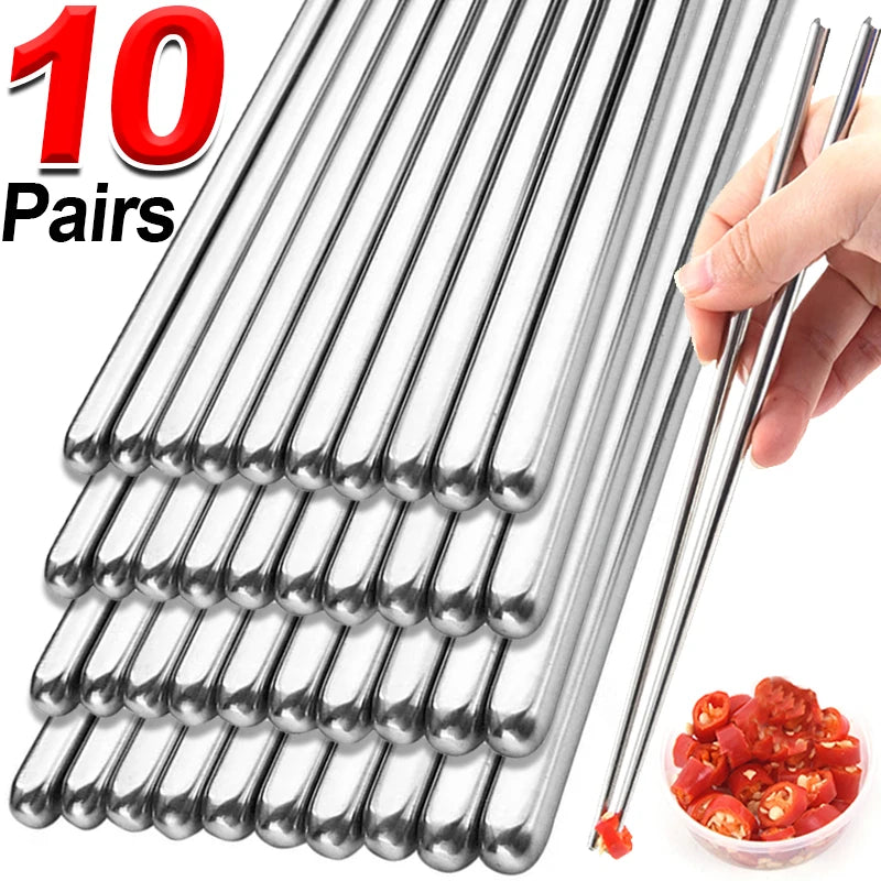 20/2Pcs Reusable Sushi Chopsticks Set Stainless Steel Non-Slip Japanese Chinese Korean Food Metal Chop Sticks Kitchen Tableware