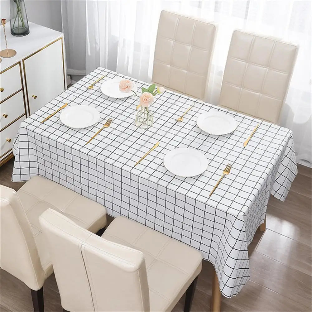 Nordic Style Grid Printed Household Waterproof Oil-proof TableCloth Table Rectangle Table Cover Decoration Dining Cloth Par I2M4