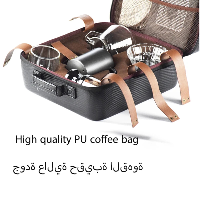 10 Pieces/Set of Travel Coffee Accessories Set Including PU Bags Manual Grinding Cups Filter Cups and Other Outdoor Coffeeware