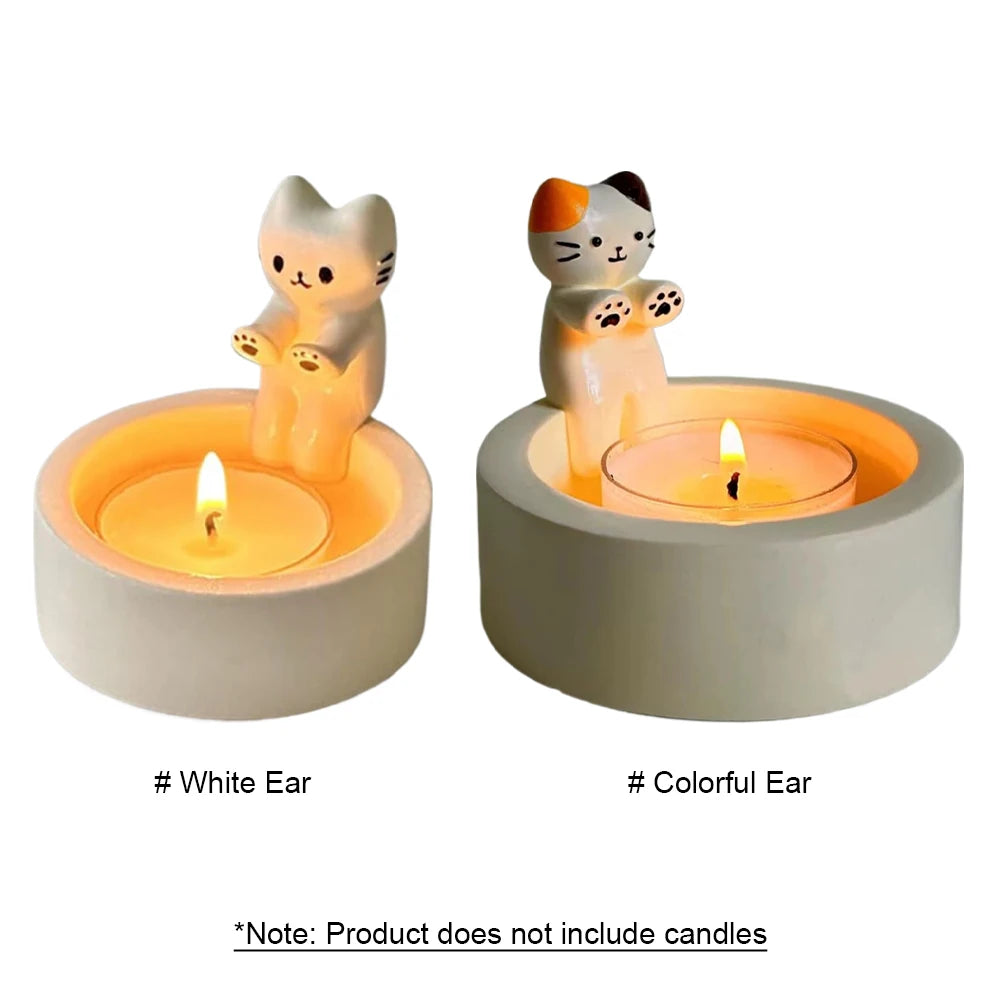 Cartoon Kitten Candle Holder Resin Cute Scented Candle Holder Creative Kitten Aromatherapy Candlestick Gift for Cat Lover