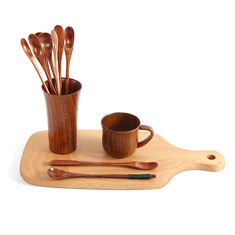 1pcs Long Handle Coffee Spoon Creative Solid Wood Tableware Stir Stick Milk Tea Milk Honey Wooden Spoon Tableware Soup Spoons