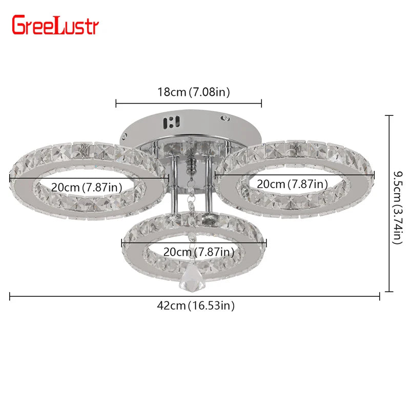 Nirontek 5 Rings Crystal LED Chandelier Ceiling Light Stainless Steel Lustre Cristal