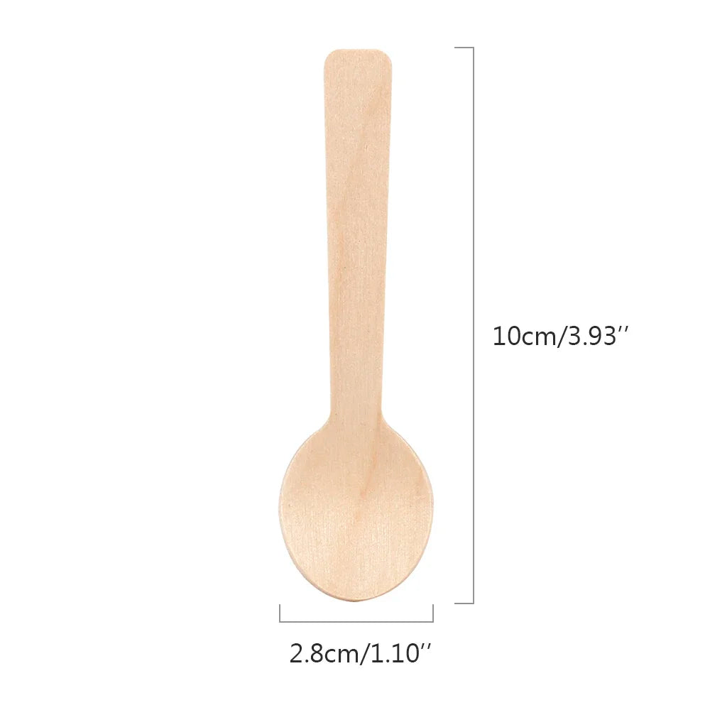 100/200 Pcs Mini Ice Cream Spoon Wooden Disposable Wood Dessert Scoop Western Wedding Party Tableware Kitchen Accessories Tool