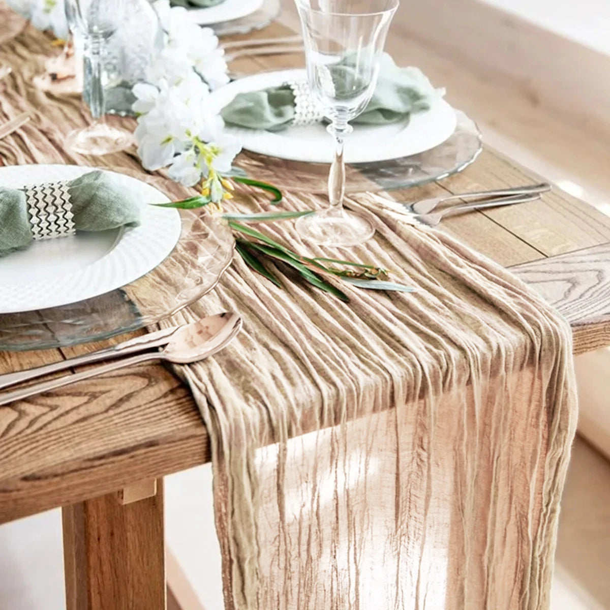 Semi-Sheer Gauze Table Runner Burlap Cheesecloth Table Setting Dining Rustic Country Wedding Birthday Decor Boho Table Linens