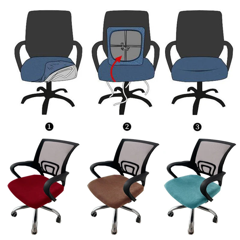 1pc Velvet Office Chair Cover Computer Swivel Seat Cover Modern Elastic Chair Slip Washable Slipcovers Removable Dust Cover