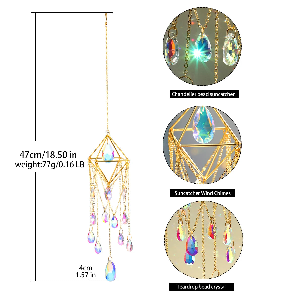 Hanging Sun Catcher Crystal Teardrop Chandelier Wind Chime Prism Suncatcher Rainbow Maker Light Catcher Window Garden Decoration