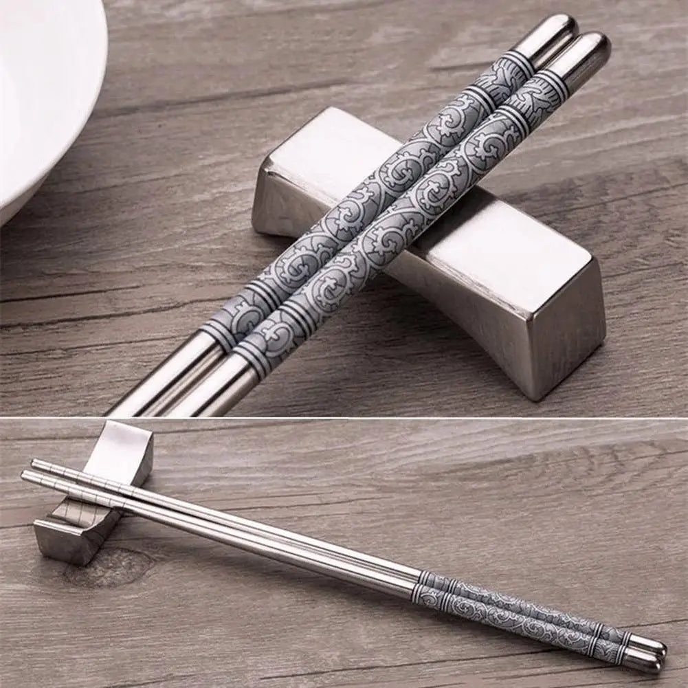 1Pair Chopsticks with Blue And White Print Steel Chopsticks Kitchen Tableware Chopsticks Steel Food Chop Stick