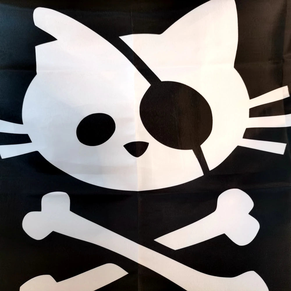 Pirate Cat Skull Flag And Crossbone Flag Banner Indoor Outdoor For Decor 90x150cm Black Polyester