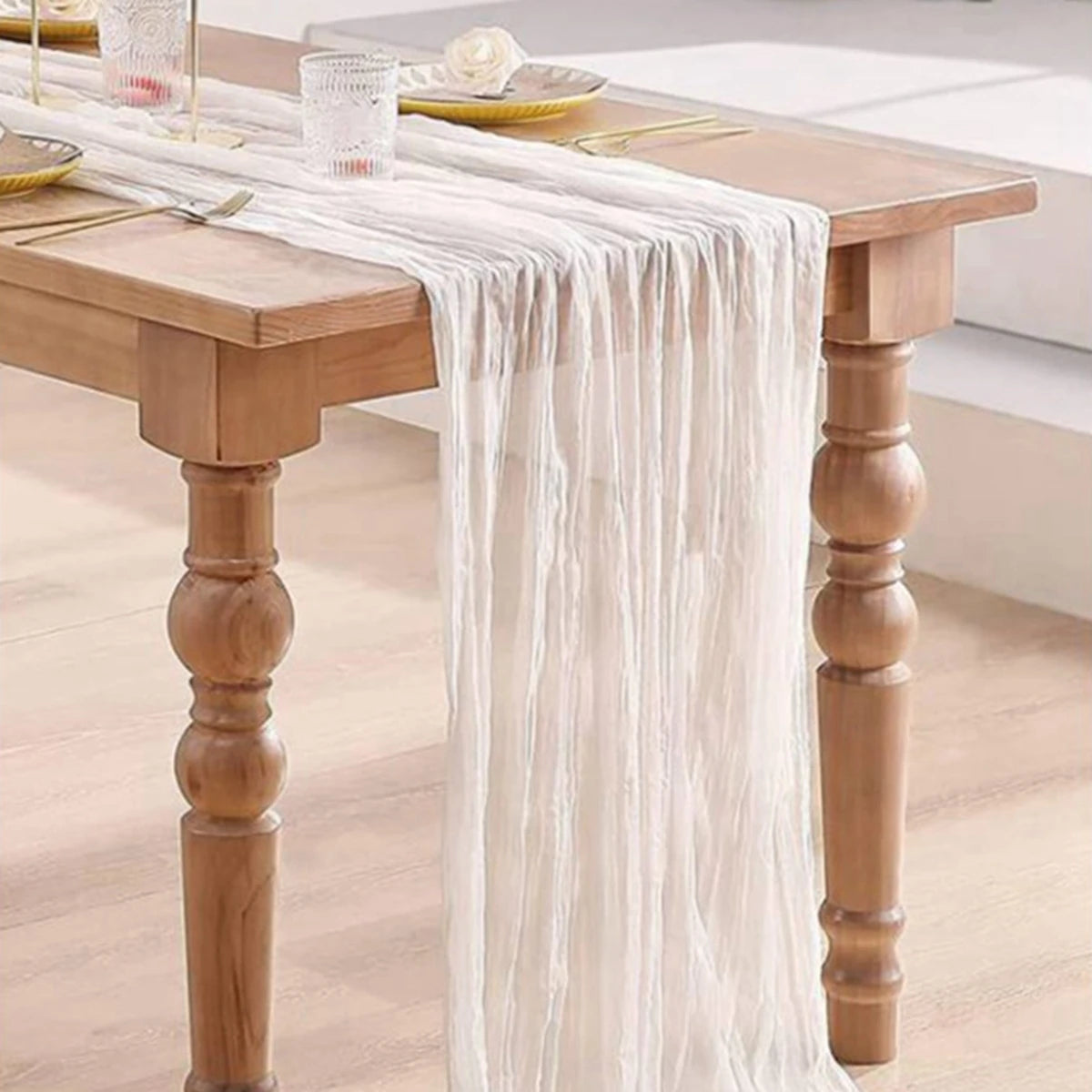 Semi-Sheer Gauze Table Runner Burlap Cheesecloth Table Setting Dining Rustic Country Wedding Birthday Decor Boho Table Linens