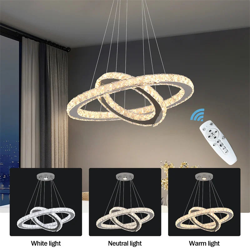 Nirontek Luxury Rings Chandeliers For Dining Room Stainless Steel Modern Home Decor Hanging Lighting K9 Crystal Light Ceiling Chandeliers