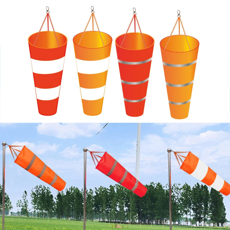 60/80/100cm Windsock Outdoor Wind Direction Measurement Reflective Belt Rip-stop Weather Vane for Airport Aviation Garden Farm