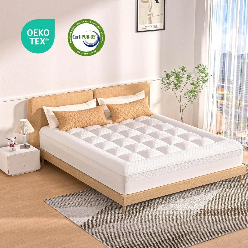 Pillow Top Mattress Topper, 3 Inch Dual Layer Mattress Topper, 2 Inch Gel Memory Foam and 1 Inch Cooling  Mattress Pad Cover