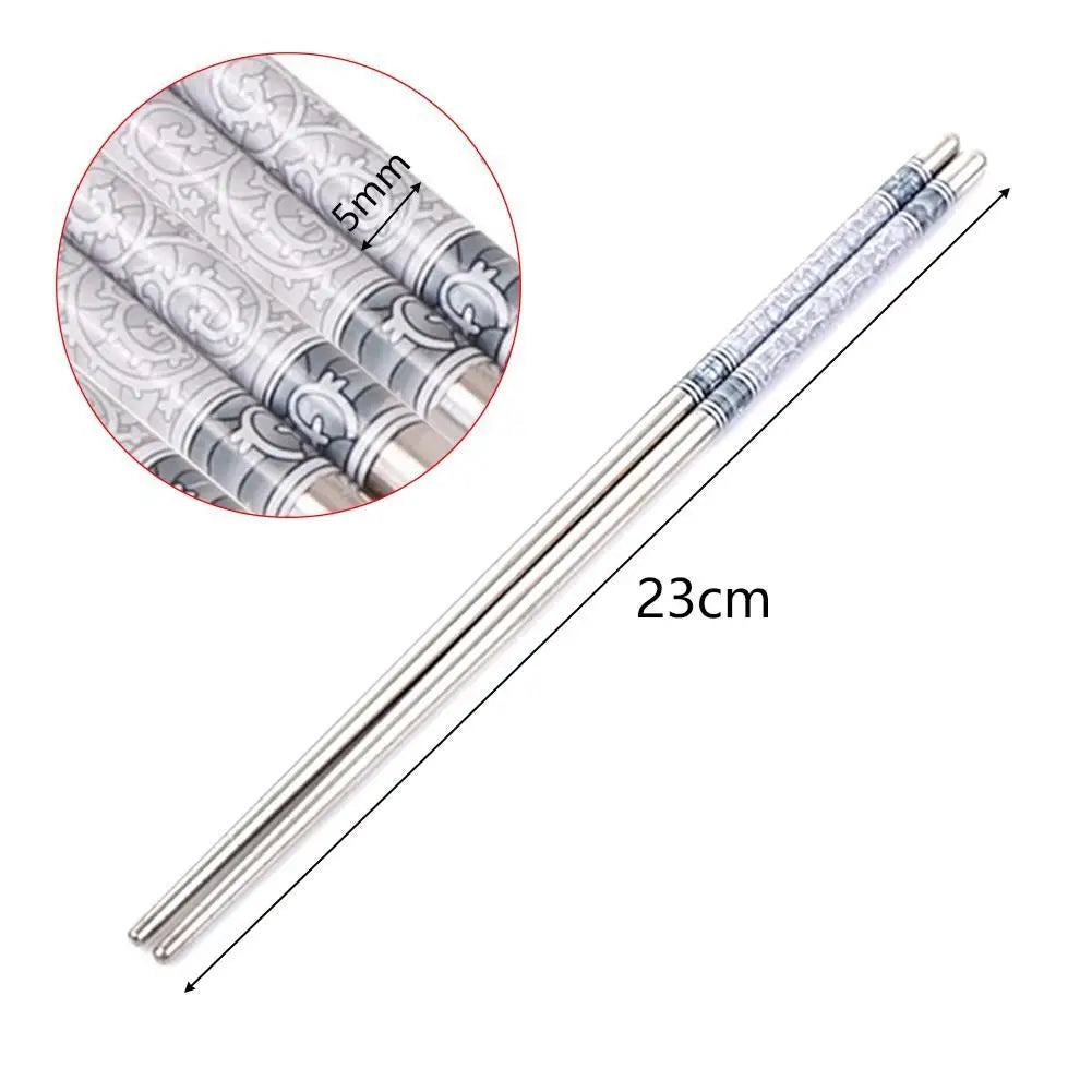 1Pair Chopsticks with Blue And White Print Steel Chopsticks Kitchen Tableware Chopsticks Steel Food Chop Stick