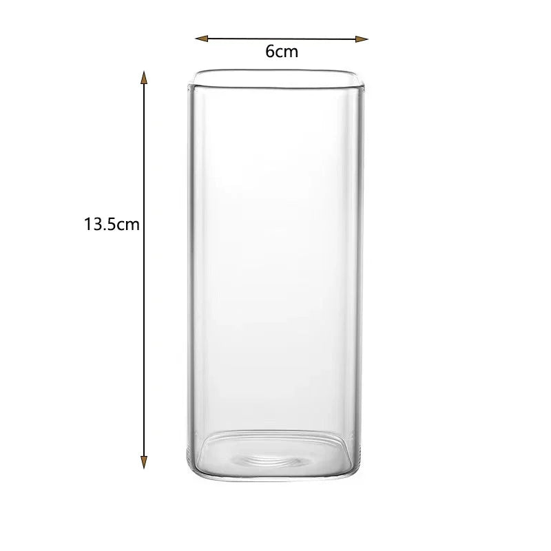 Square Heat Resistant Coffee Glass Cup With Lid and Straw Transparent Milk Tea Juice Cups Coffee Mug For Home Bar Drinkware