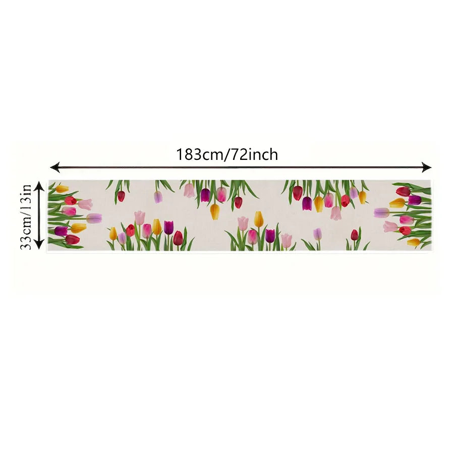 Easter Tulip Flowers Linen Table Runners Dresser Scarves Table Decor Spring Farmhouse Dining Table Runners Wedding Decorations