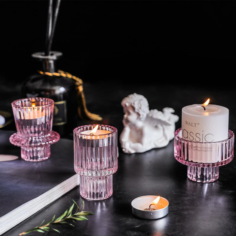 Creative Glass Candle Holder Table Candle Stand Transparent Glass Candlestick European Candles Holders Romantic Candlestick