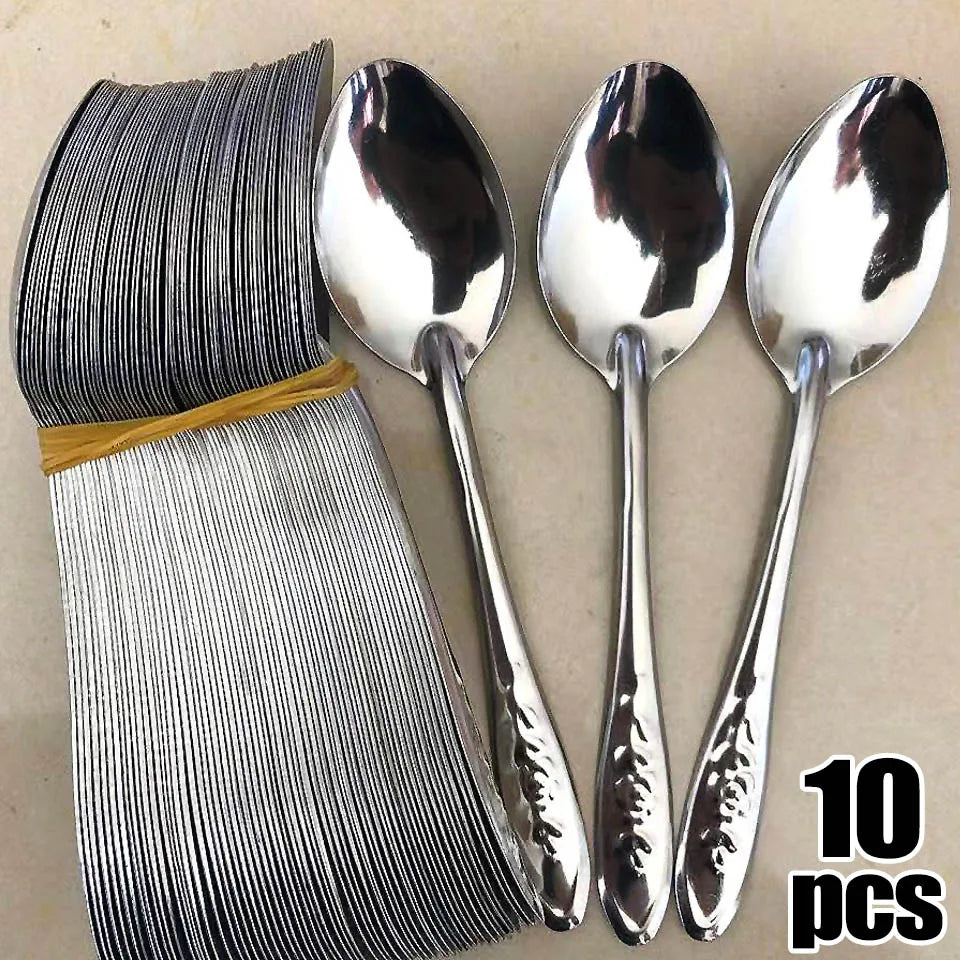 5/10Pcs Stainless Steel Spoon Ramen Noodles Tablespoons Scoop Rice Salad Stirring Scoop Home Kitchen Tableware Cooking Utensils