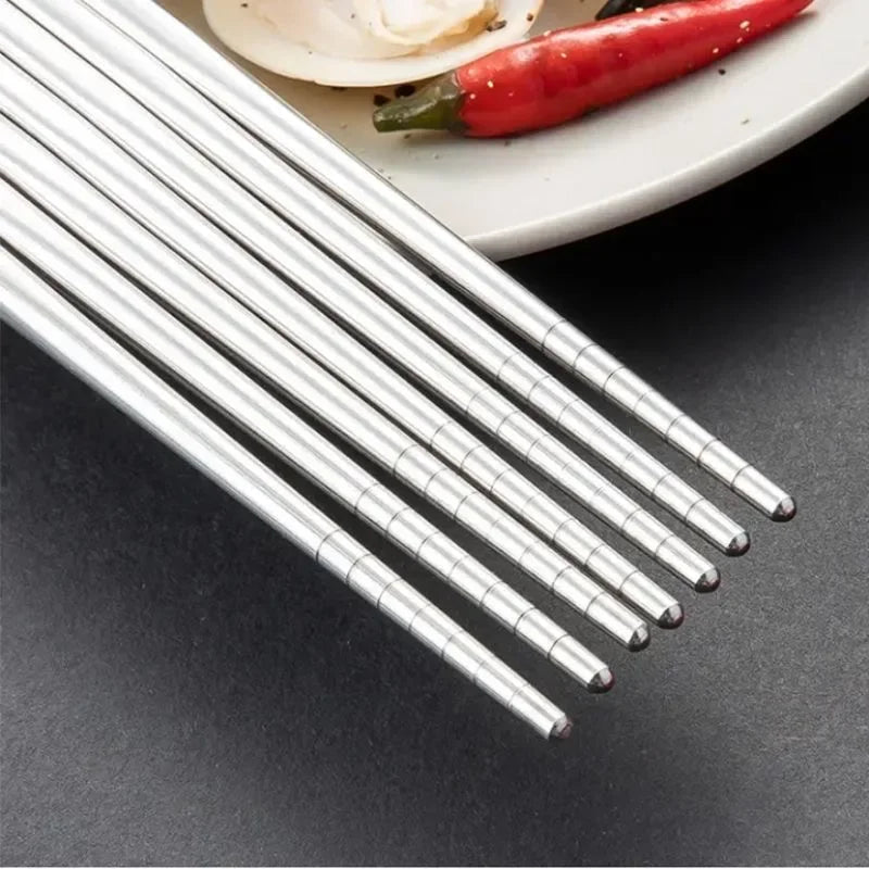 20/2Pcs Reusable Sushi Chopsticks Set Stainless Steel Non-Slip Japanese Chinese Korean Food Metal Chop Sticks Kitchen Tableware