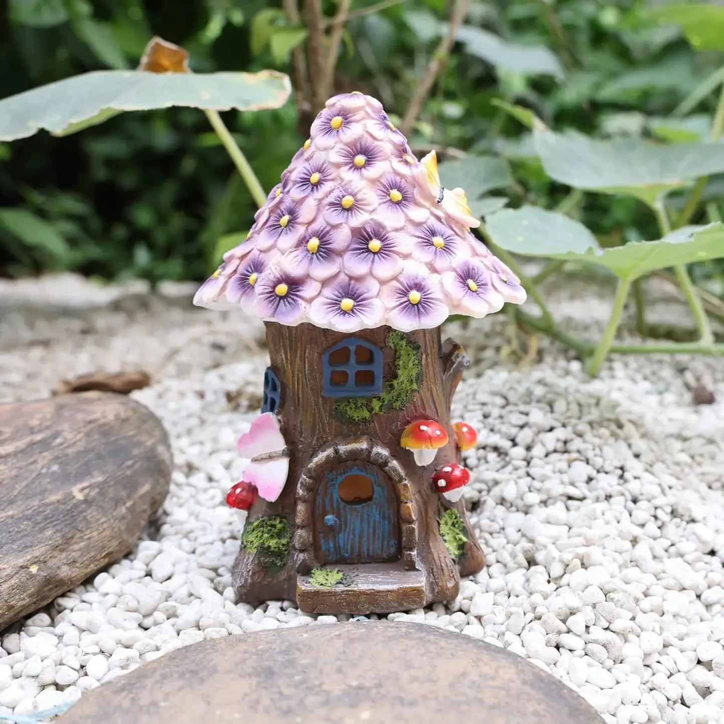 Fairy Garden House Solar Outdoor Statue, Light Up Mushroom Figurines Lawn Decorations for Yard, Fairies for Miniature House