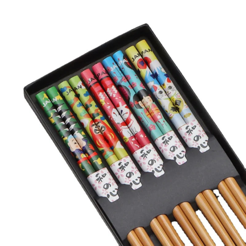 5 pair of bamboo chopsticks household long chopsticks non-slip set tableware chopsticks Multi color Wooden Chopsticks set