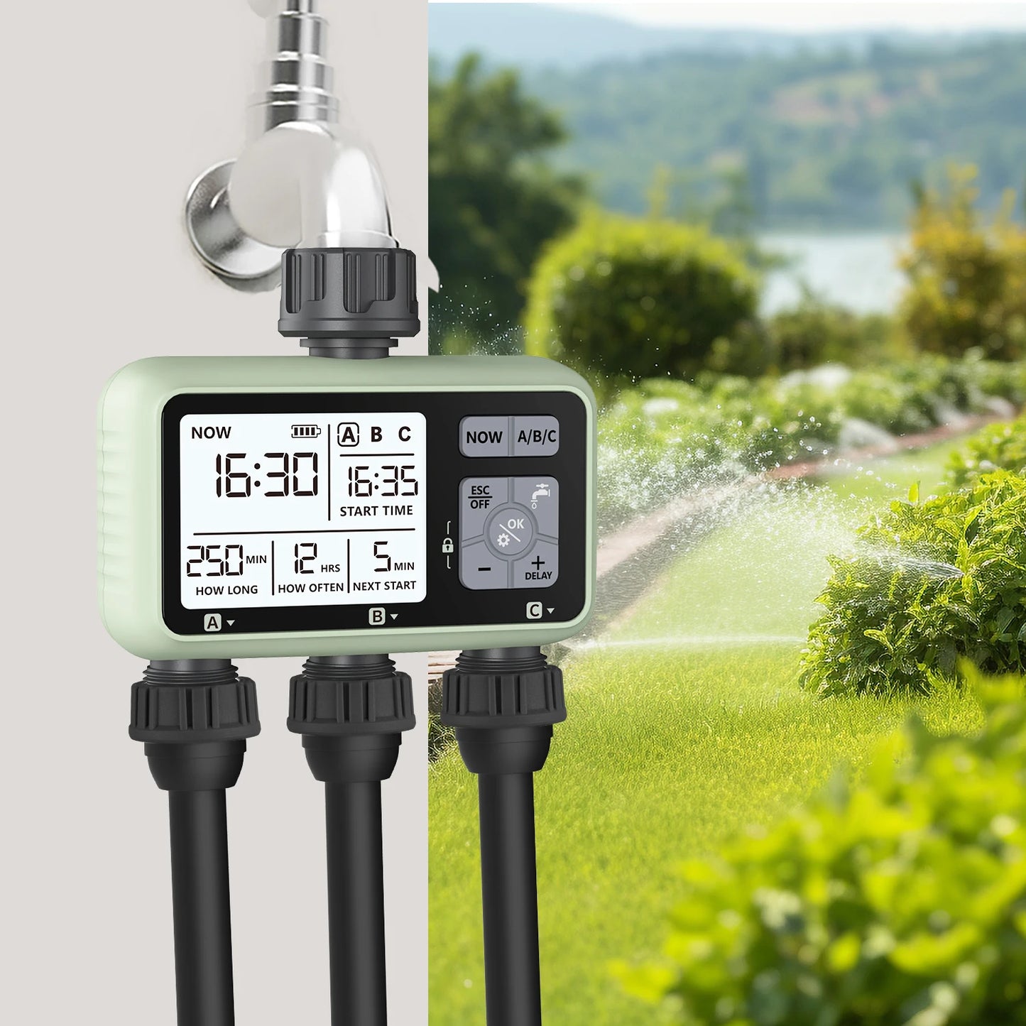 Reswat HCT-378 Newest 2024 3-Outlet Water Timer Independent Control Program Digital Garden Sprinkler