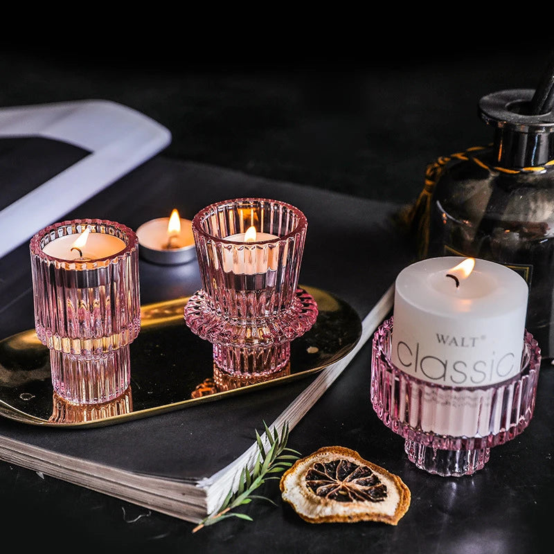 Creative Glass Candle Holder Table Candle Stand Transparent Glass Candlestick European Candles Holders Romantic Candlestick