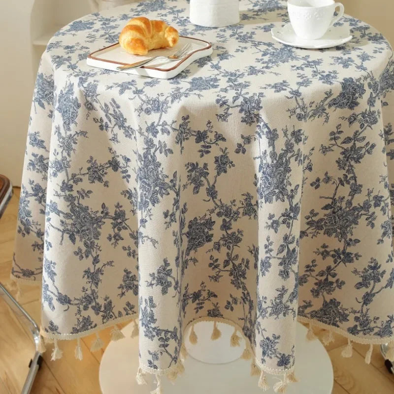 Floral Linen Cotton Tablecloth With Tassel retro nappe de table Table Cover round Dining Table Cover Tea Table Cloth Tafelkleed