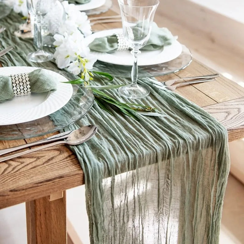 Semi-Sheer Gauze Table Runner Burlap Cheesecloth Table Setting Dining Rustic Country Wedding Birthday Decor Boho Table Linens