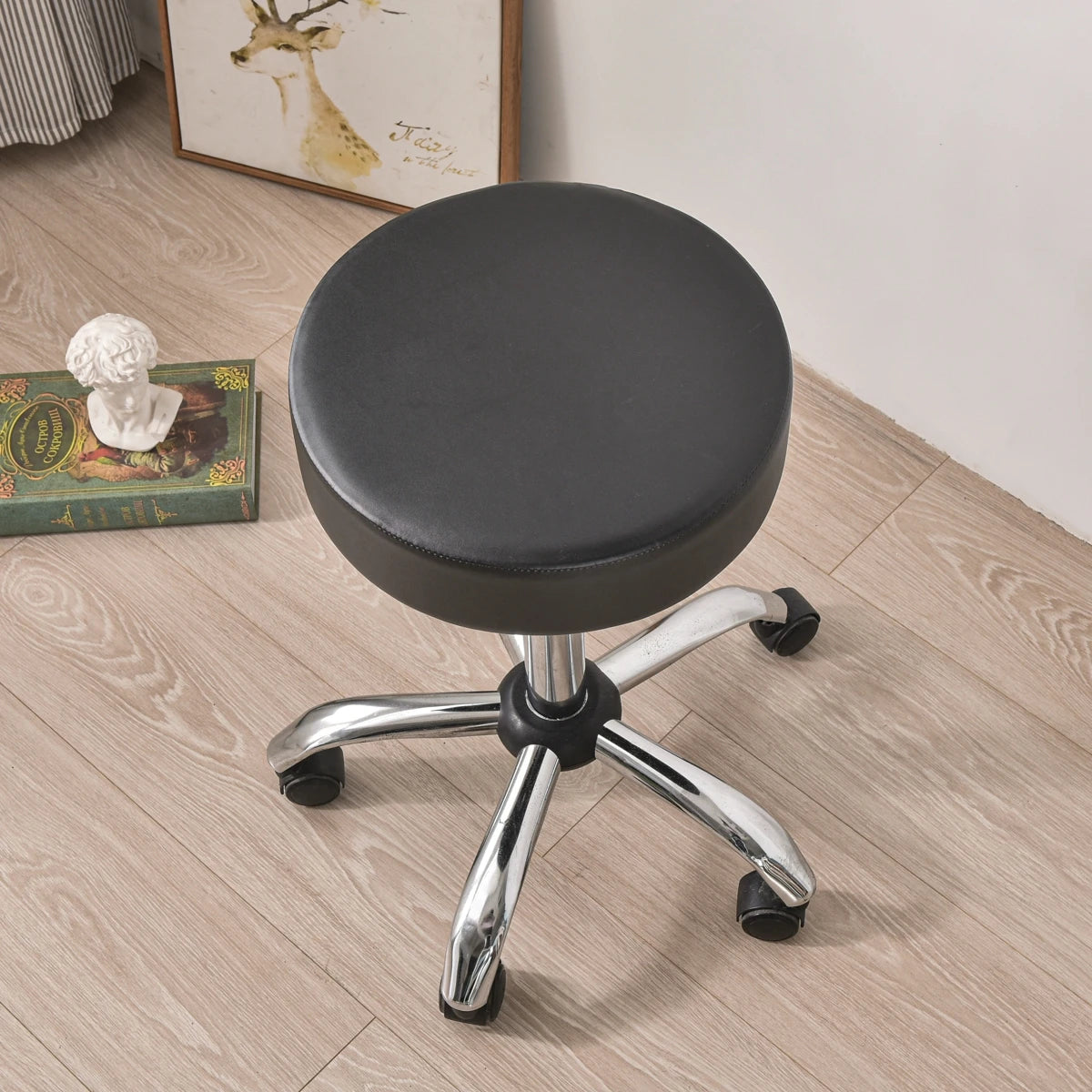 Round Tool Cover Waterproof PU Leather Dustproof Seat Cover Bar Stool Chair Cover Home Restaurant Chair Furniture Protector