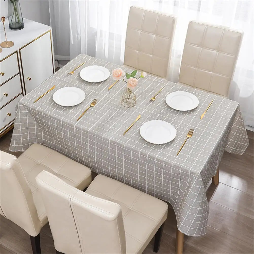 Nordic Style Grid Printed Household Waterproof Oil-proof TableCloth Table Rectangle Table Cover Decoration Dining Cloth Par I2M4