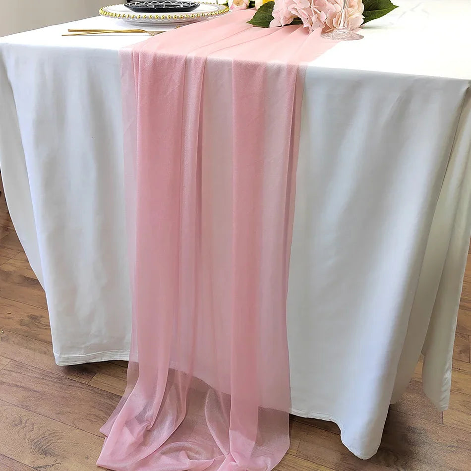 Chiffon Table Runner Sheer Fabric Silk for Boho Sheer Fabric Wedding Arch Overlay Draping Decoration Birthday Party Table Decor