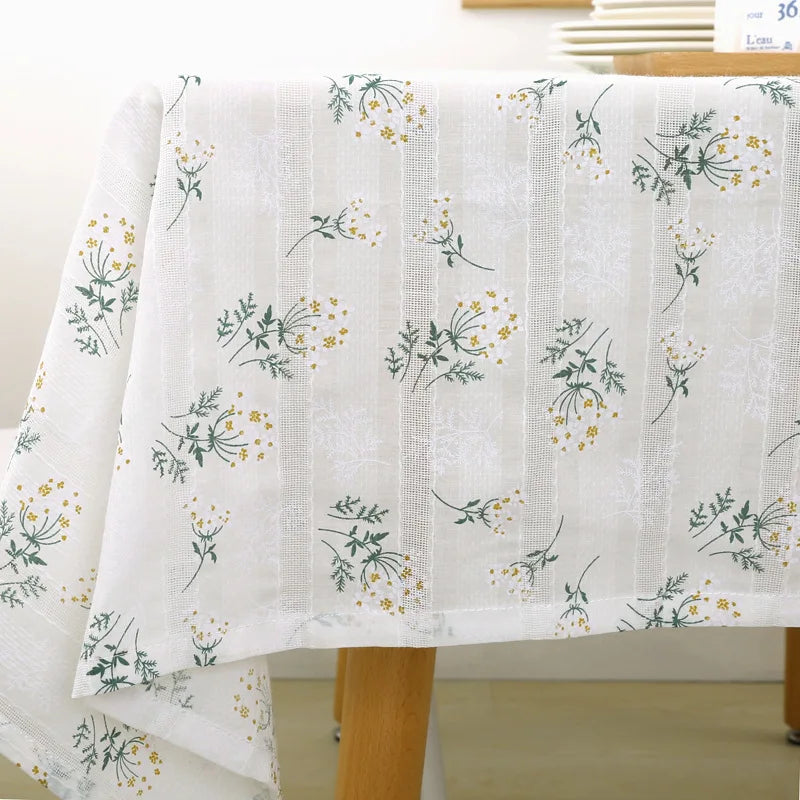 Korean Style White LilacsTassels Cotton Tablecloth,Tea Table Decoration,Rectangle Table Cover For Kitchen Wedding Dining Room